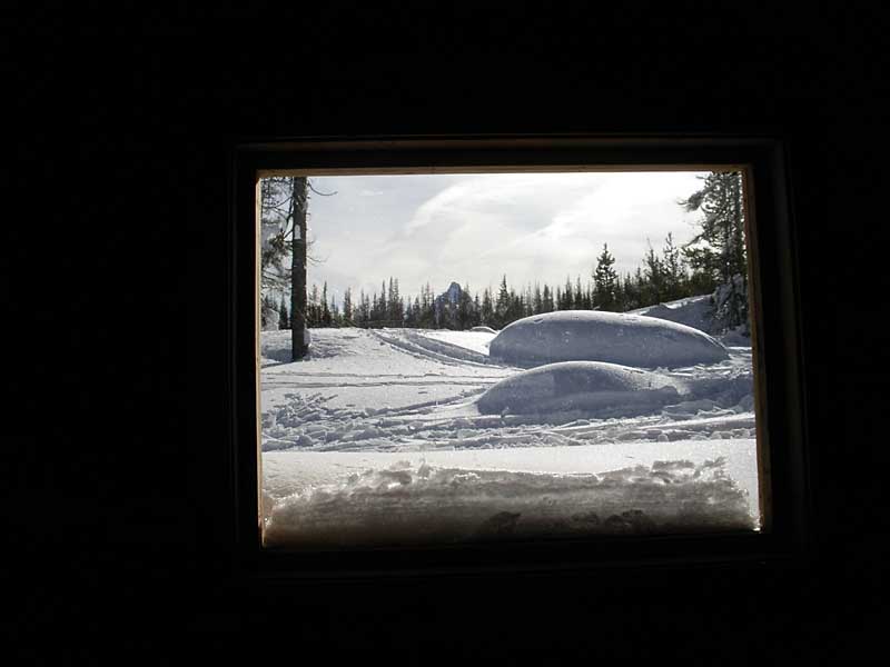 Mt. Washington framed by Blowout Shelter window