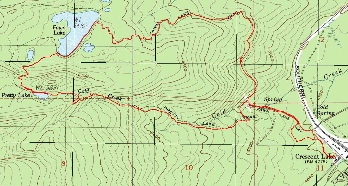 Map of Pretty Lake-Fawn Lake Loop