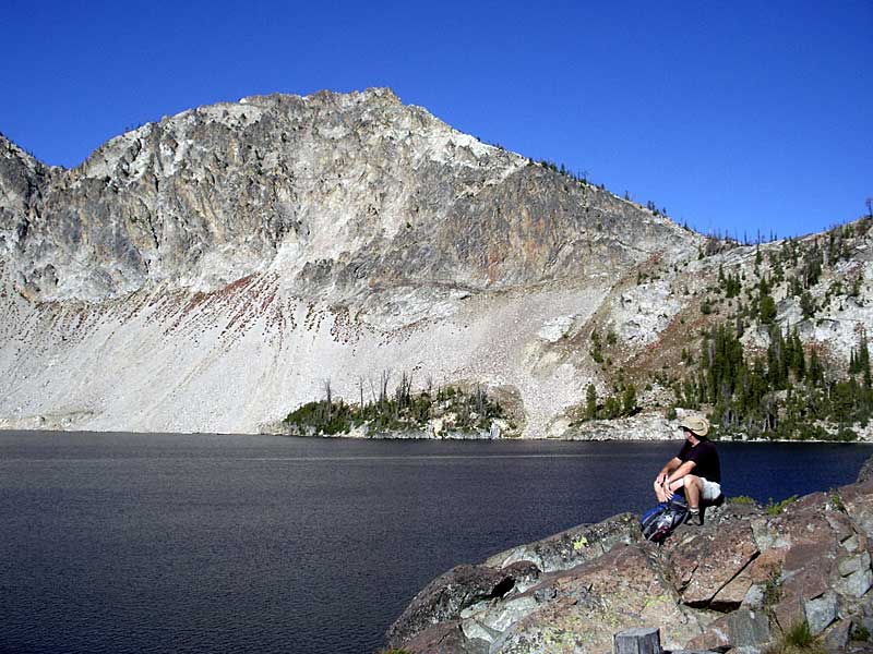 John admires the view at Sawtooth Lake