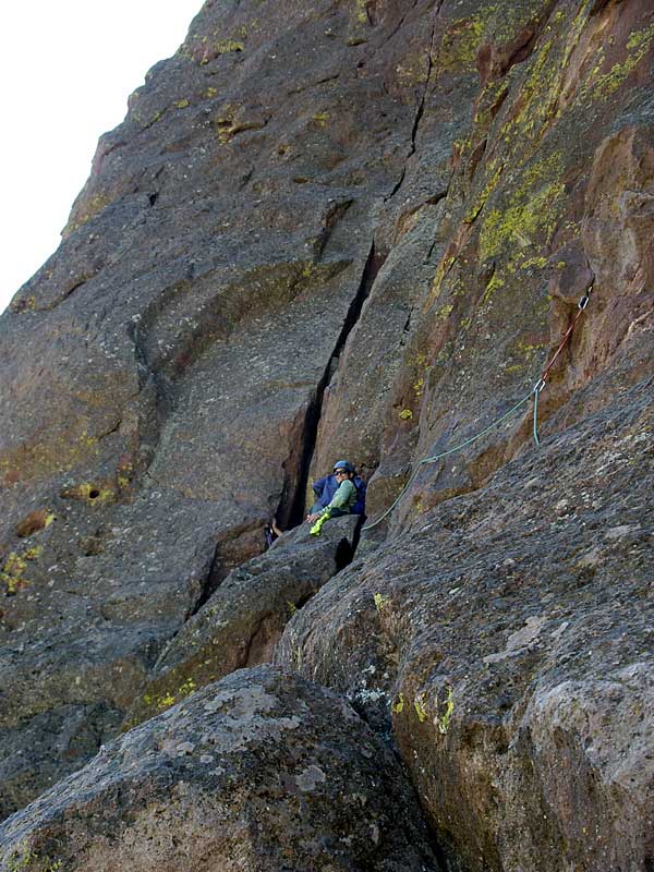 Sue at the far end of the traverse (2nd pitch)