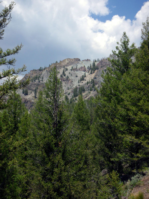 Green hill across river from Bonanza