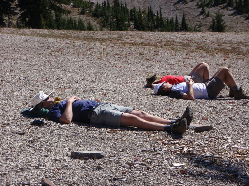 Relaxing after setting up camp