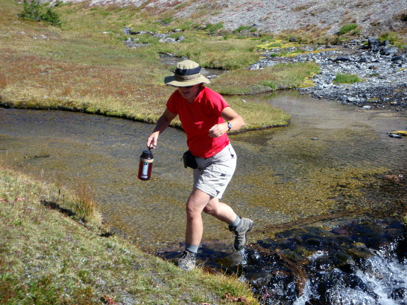 Sue crossing at the spring