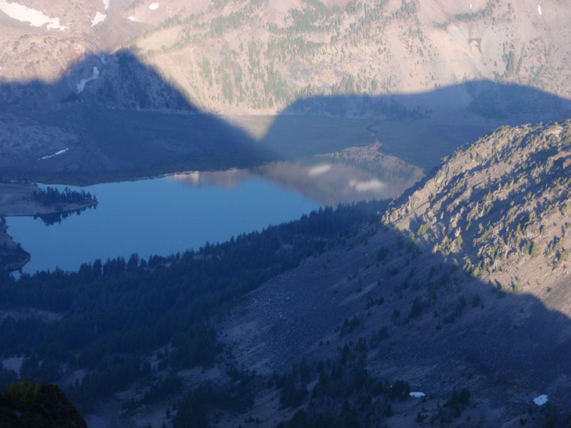 Broken Top&#8217;s shadow on Green Lakes and South