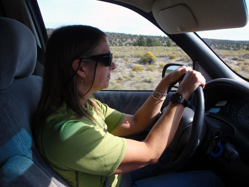 Sue behind the wheel, somewhere west of Burns