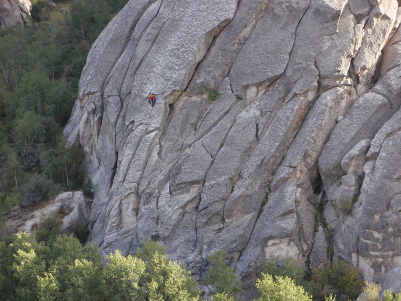 Group grows at 1st belay station on Rain Dance