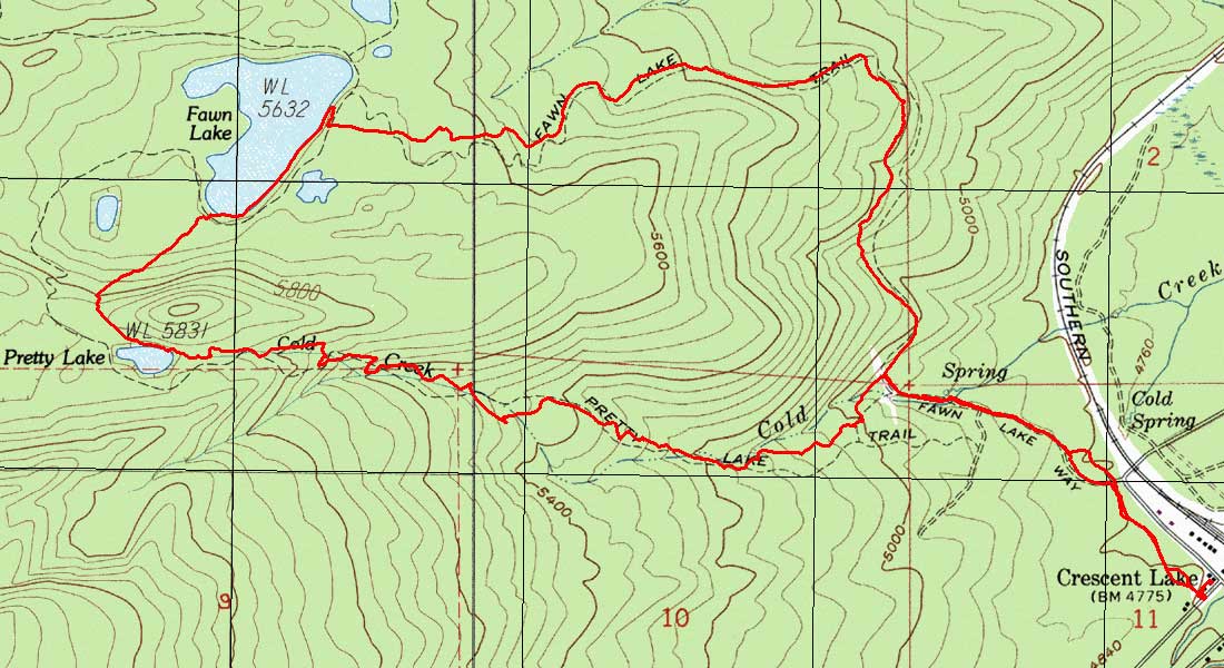 Map of Fawn Lake-Pretty Lake loop