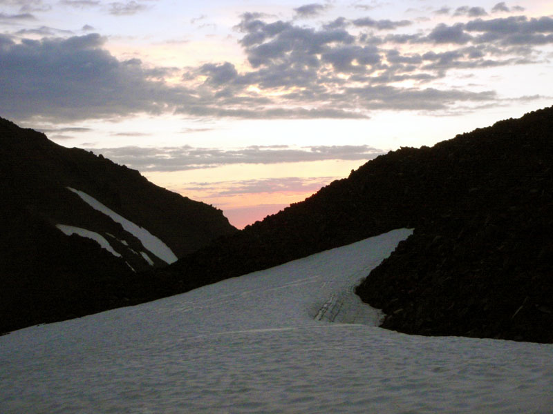 Sky brightens (from snowfield above Collier Glacier)