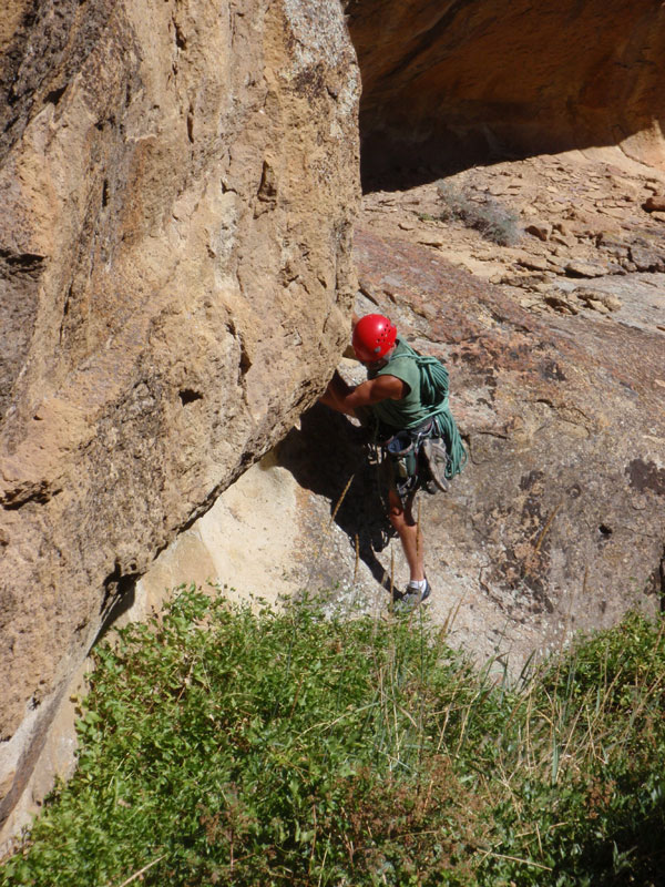 Doug scrambles down into the exit gully