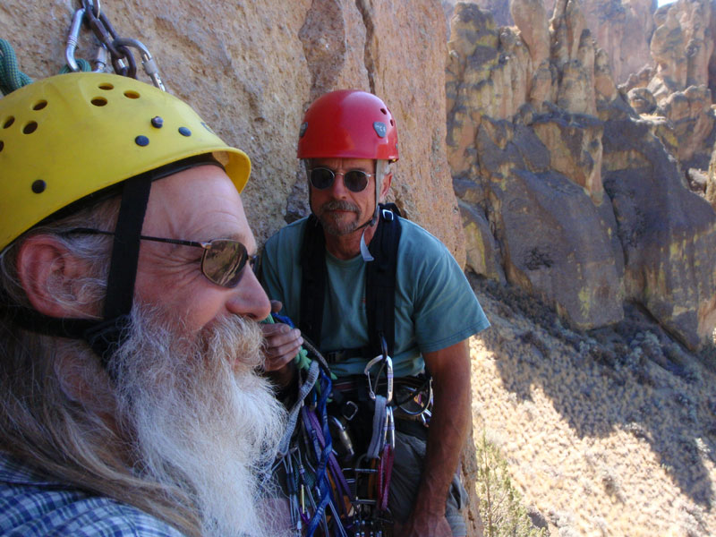 Relaxing after climbing first pitch of Spiderman