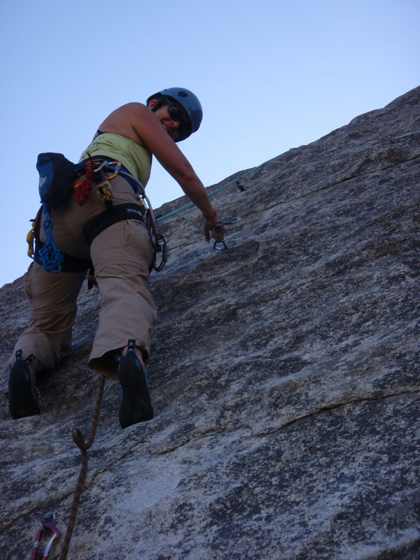 Sue follows Doug up 2nd pitch of Rain Dance