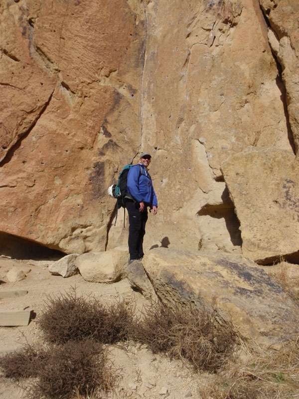 Leavens at base of Lion&#8217;s Jaw&#8212;he led, then I TRd. Afraid not many pics for this trip. Next John led Anonymity (bolted 5.9 to the right), left the first clip in for me. I then led it, with a short, um, inverting fall, and a few hangs. Then we TRd it. After that, Phone Call From Satan was free, so we went over there. I led it (backed off the start a few times first, then had numerous hangs), and John led.