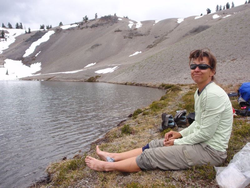 Relaxing at Moraine Lake. Had a few sprinkles of rain later