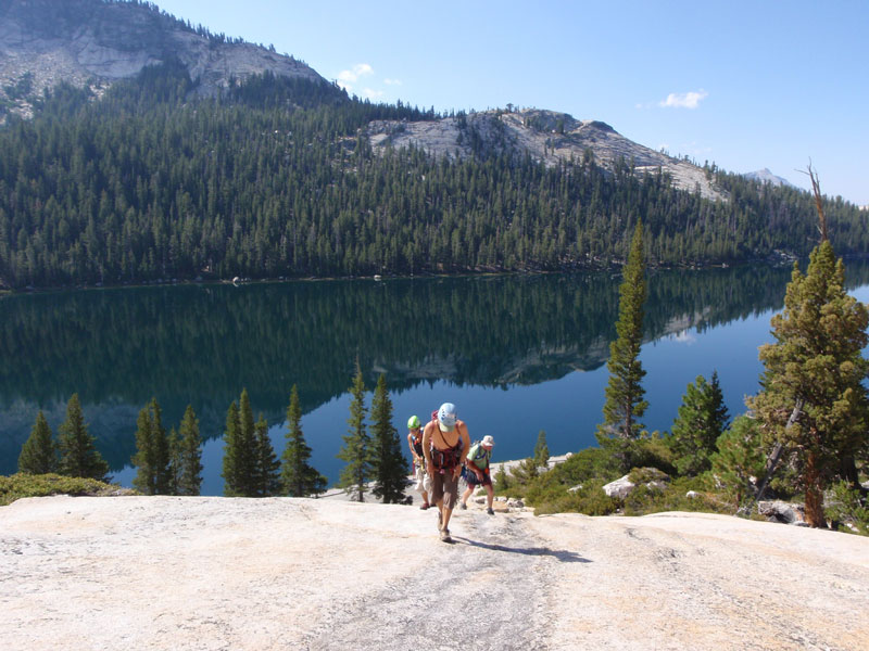 Hiking up Stately Pleasure Dome to start of climb