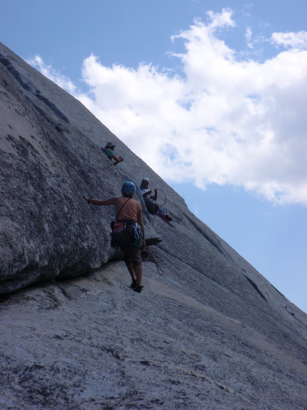 April on traverse, Keeter belays