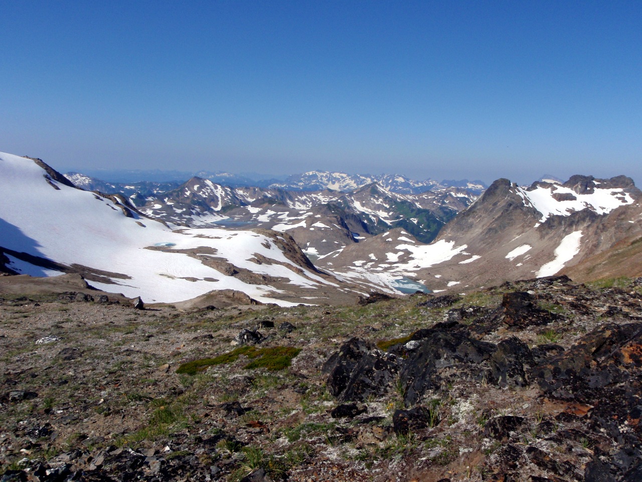 White Chuck Glacier basin from Glacier Gap. Remains of north lobe of White Chuck Glacier on the left